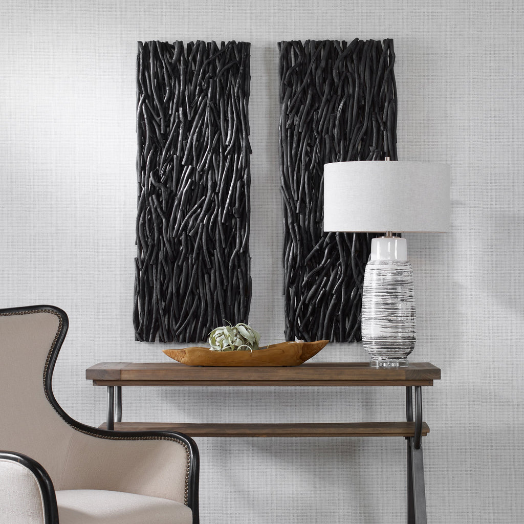 Gathered Teak Black Wood Wall Decor