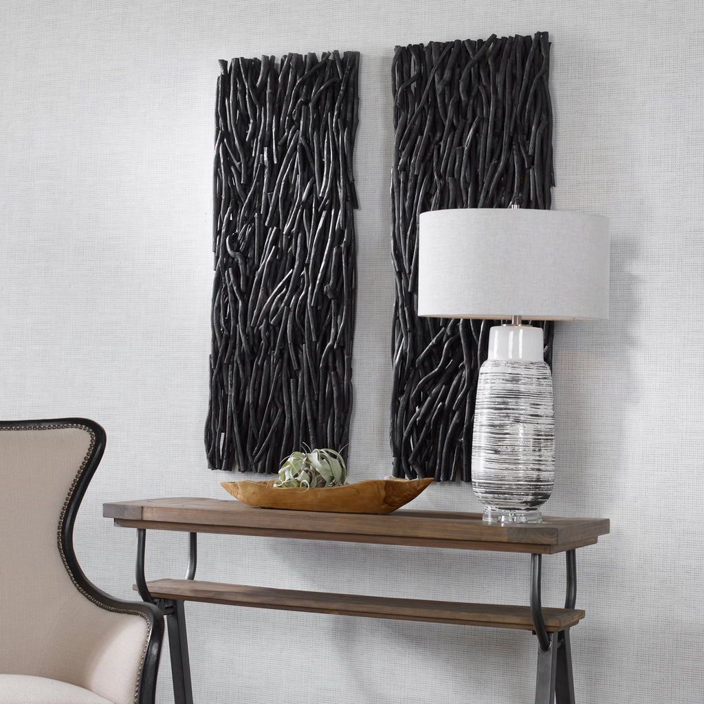 Gathered Teak Black Wood Wall Decor