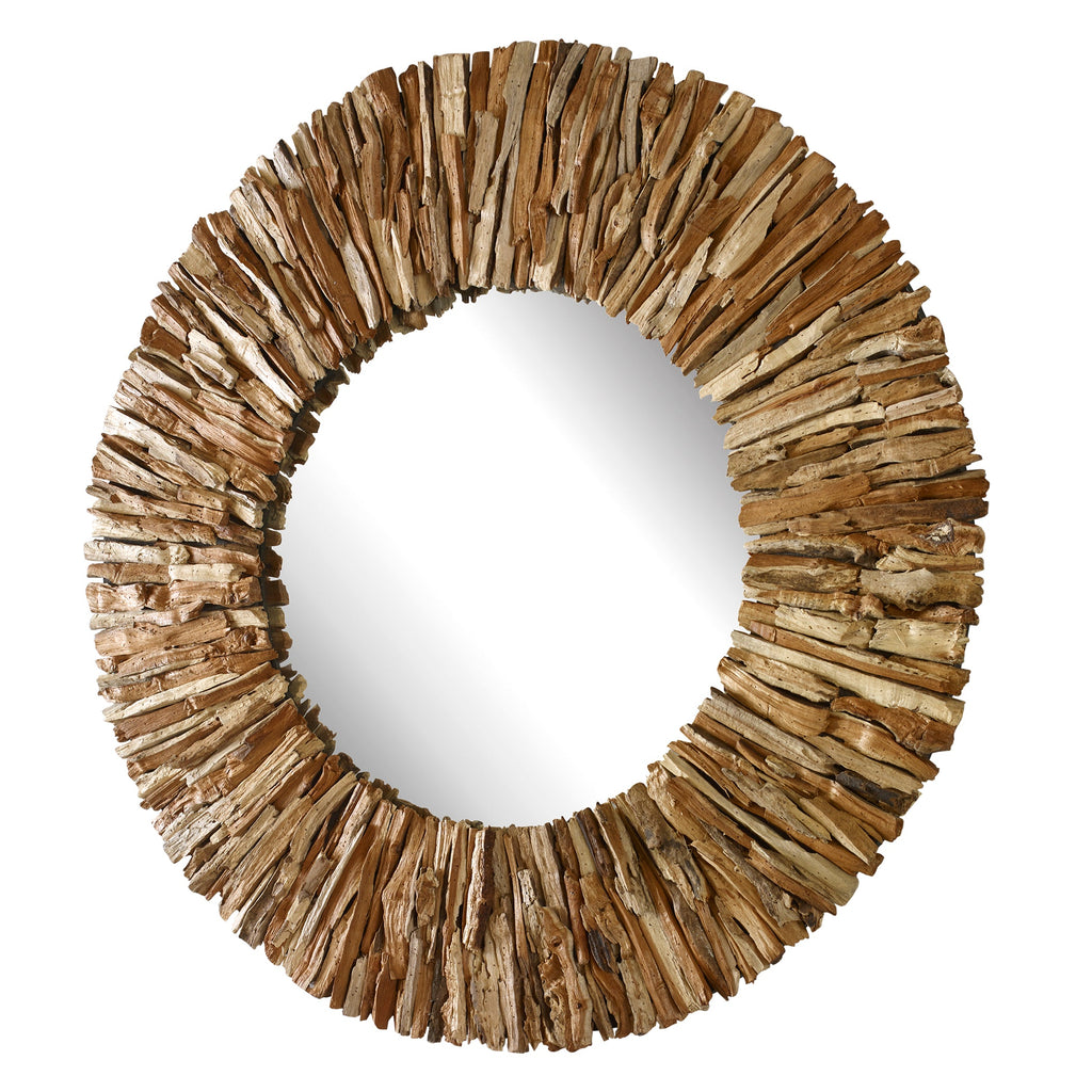 Teak Branch Natural Round Mirror