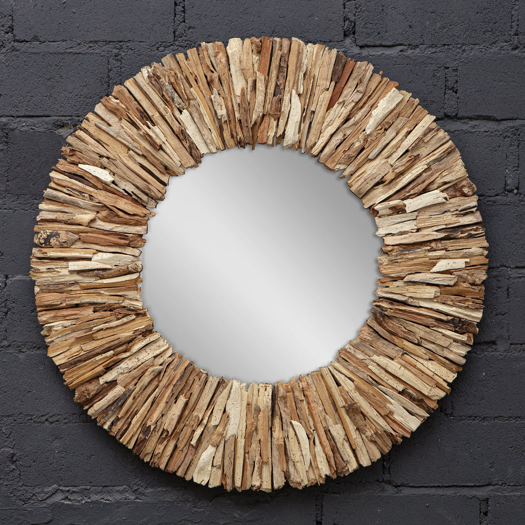 Teak Branch Natural Round Mirror