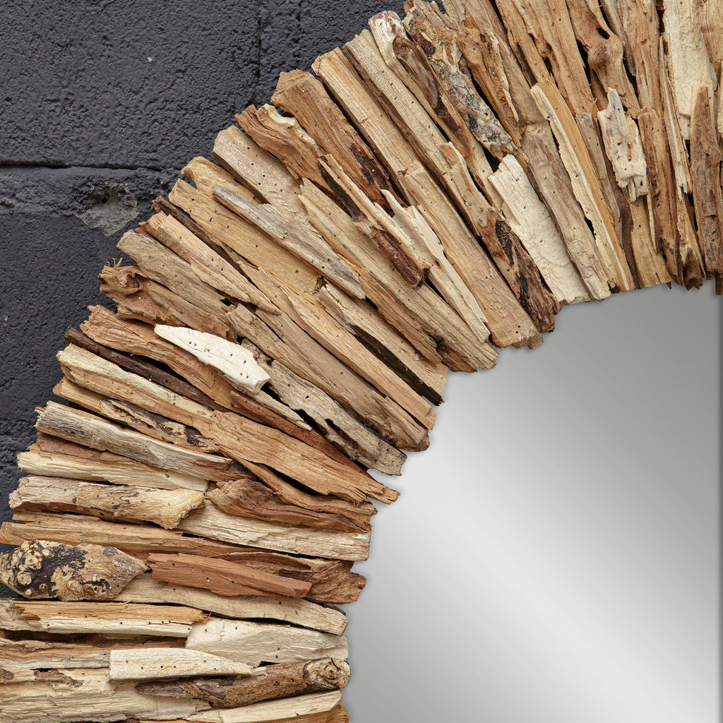 Teak Branch Natural Round Mirror