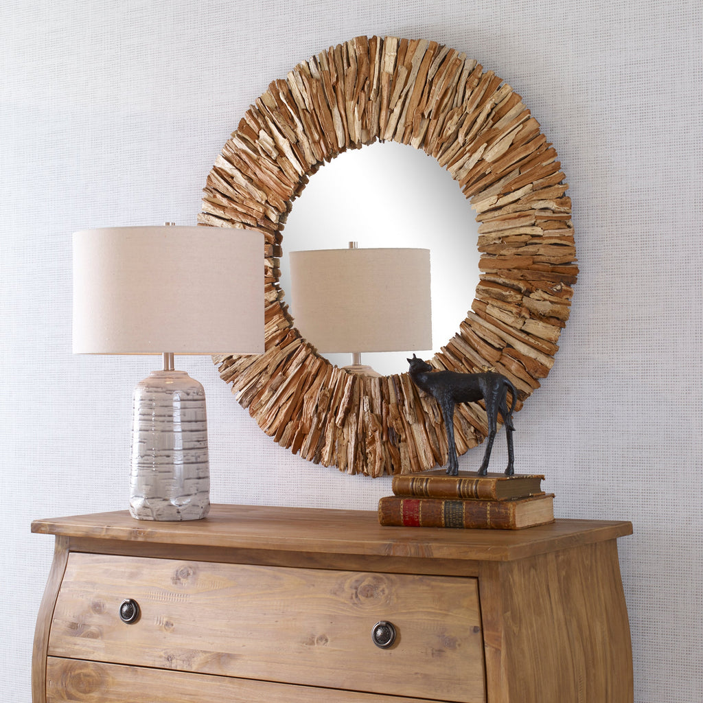 Teak Branch Natural Round Mirror