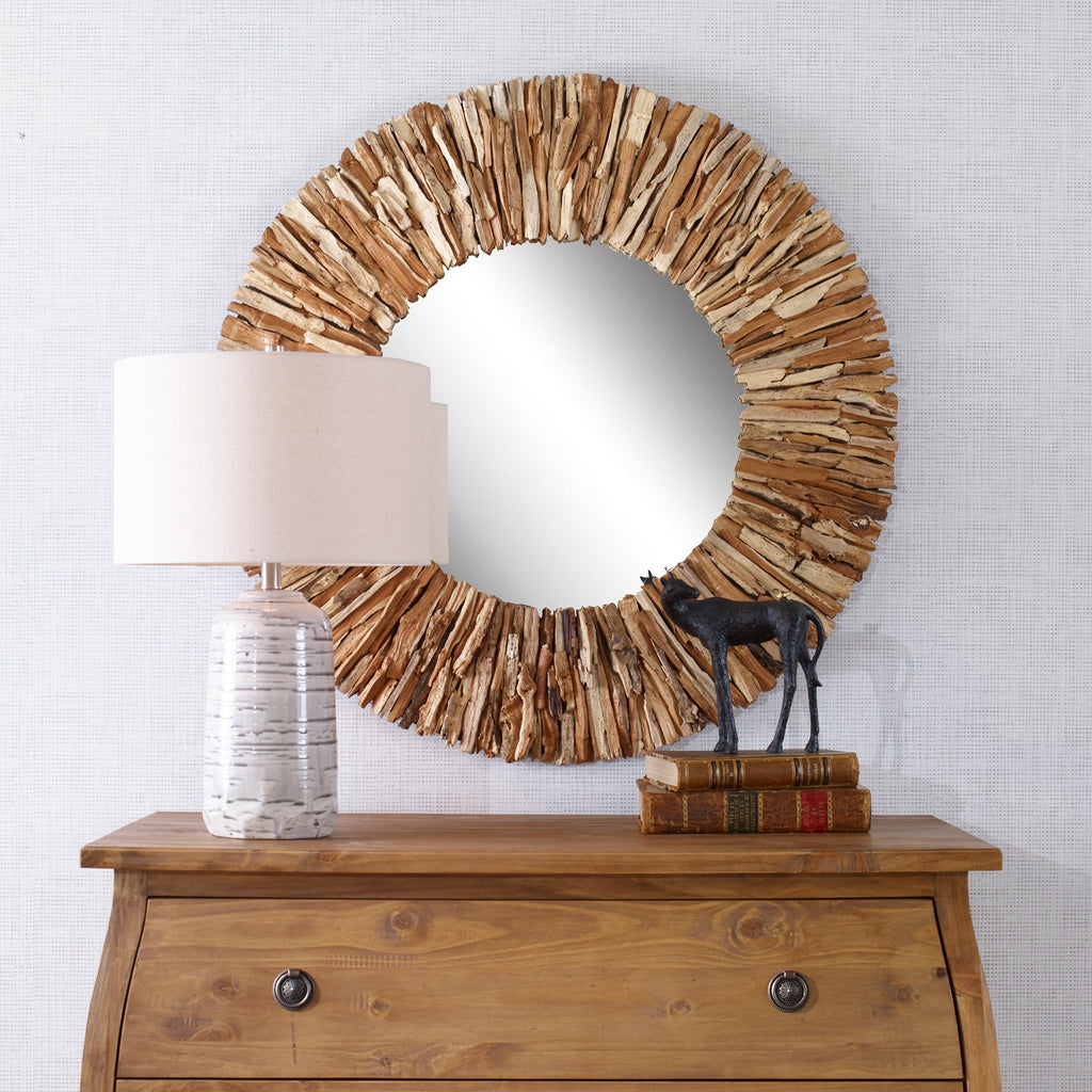 Teak Branch Natural Round Mirror