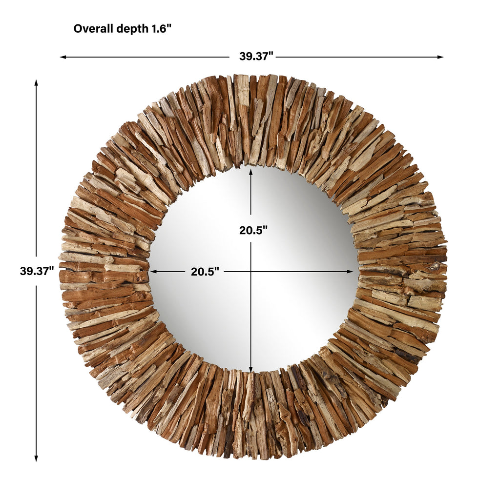 Teak Branch Natural Round Mirror