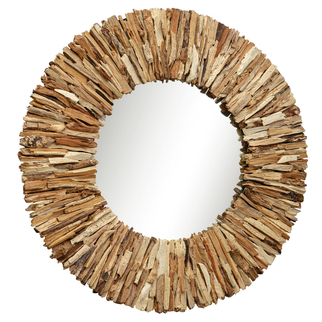 Teak Branch Bleached Round Mirror