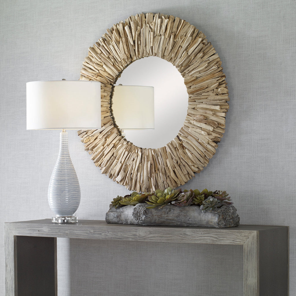 Teak Branch Bleached Round Mirror