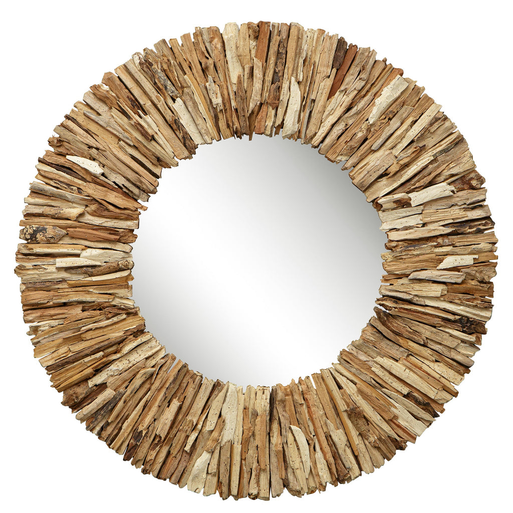 Teak Branch Bleached Round Mirror