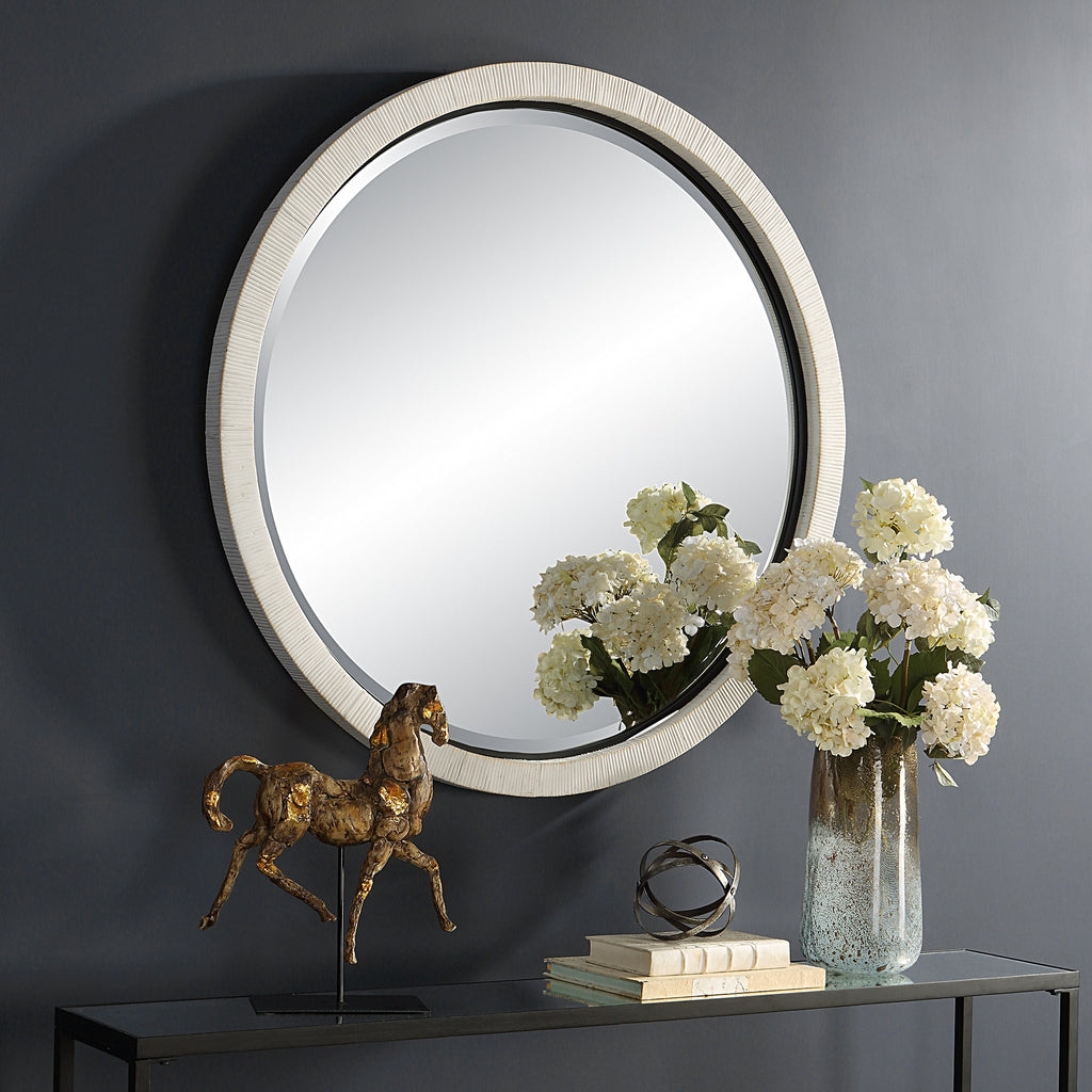 Granada Whitewash Round Mirror