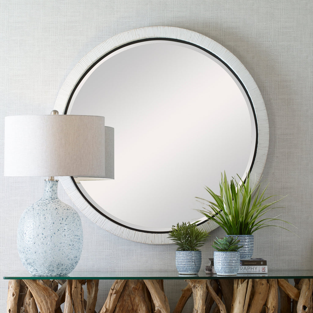 Granada Whitewash Round Mirror