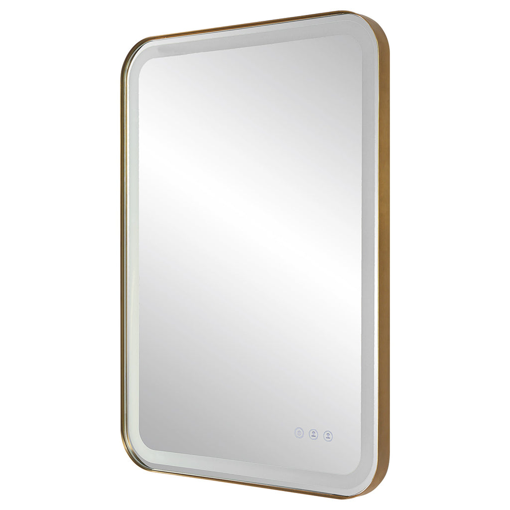 Crofton Lighted Brass Vanity Mirror