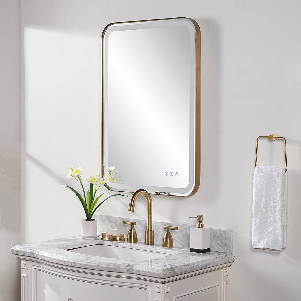 Crofton Lighted Brass Vanity Mirror