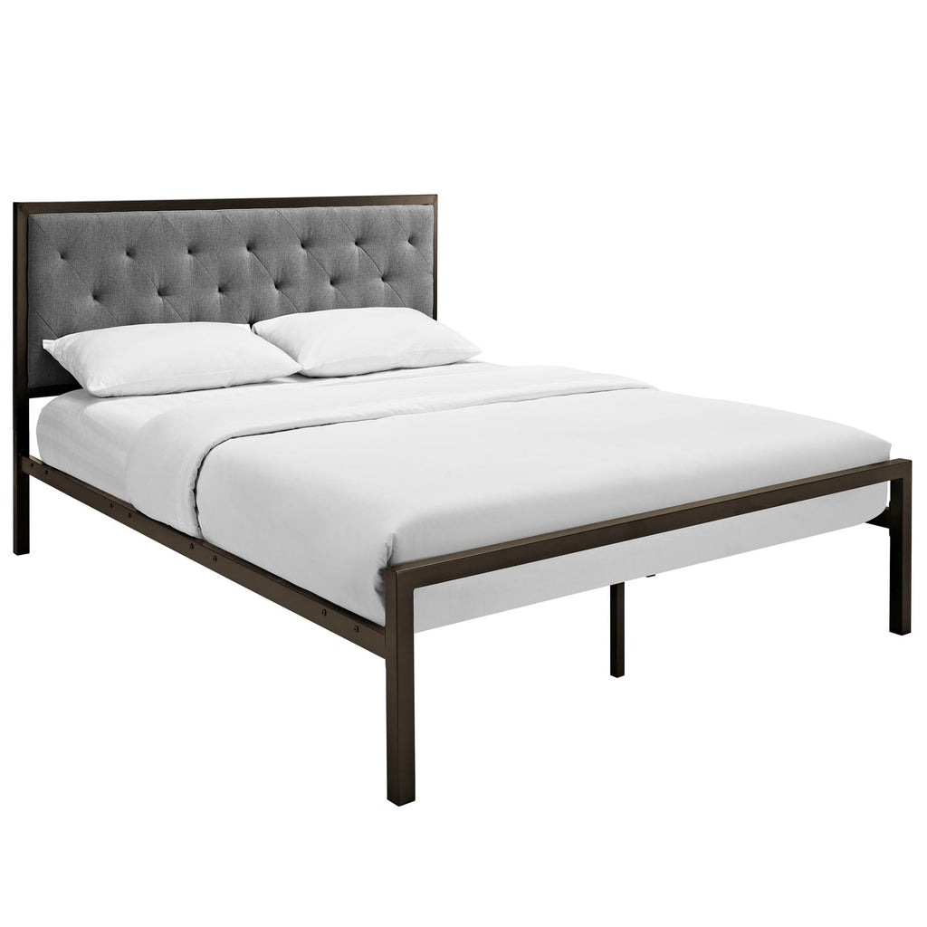 Mia Queen Fabric Bed in Brown Gray