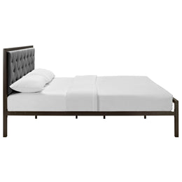 Mia Queen Fabric Bed in Brown Gray