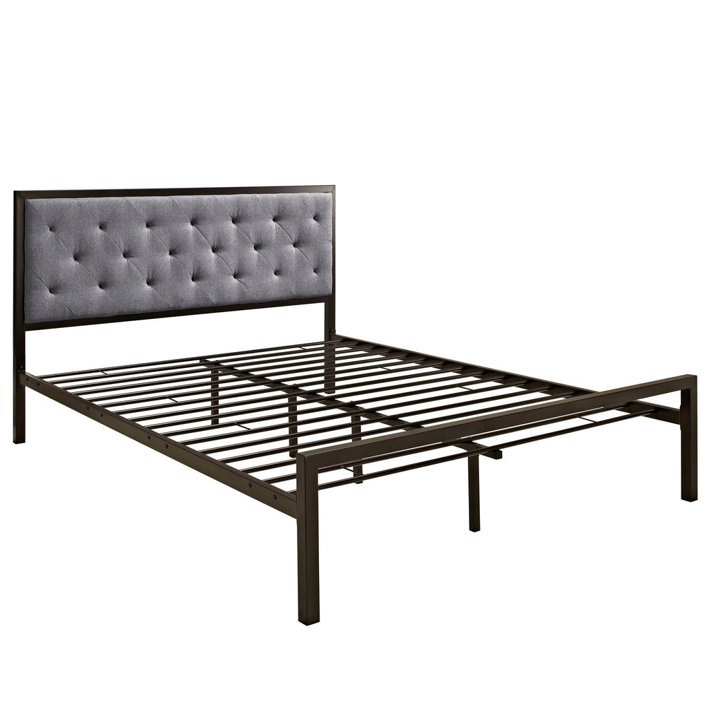 Mia Queen Fabric Bed in Brown Gray