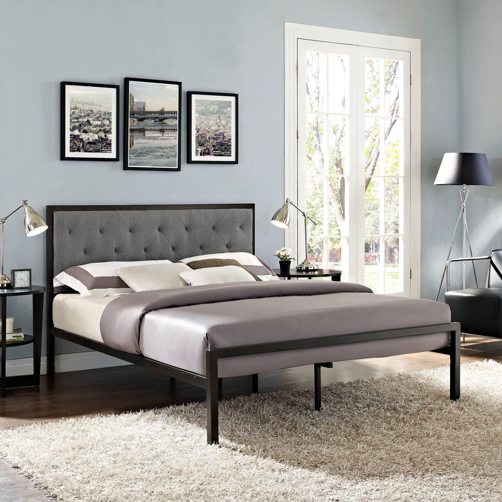 Mia Queen Fabric Bed in Brown Gray