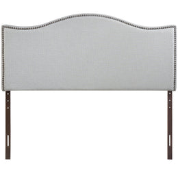 Curl Queen Nailhead Upholstered Headboard in Sky Gray