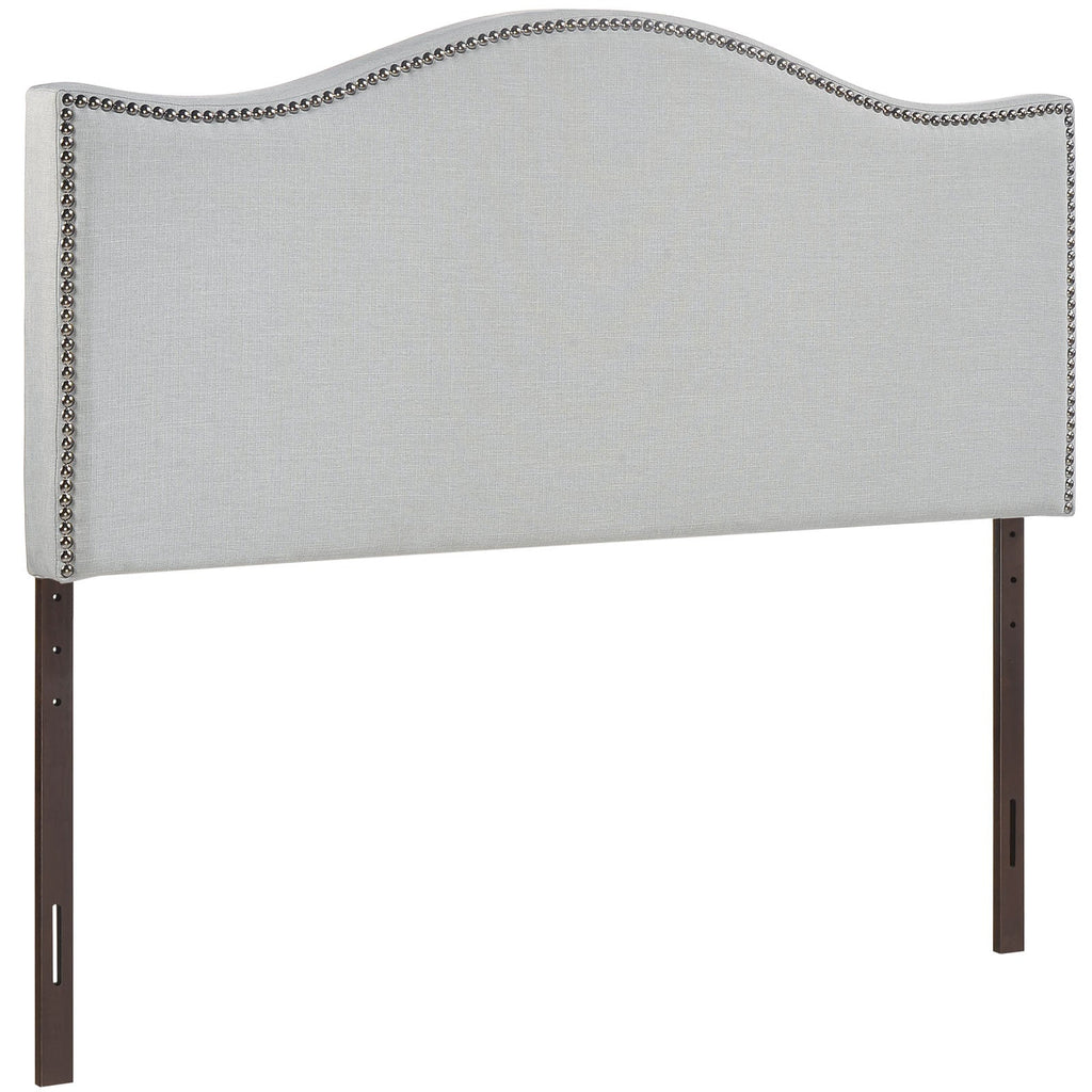 Curl Queen Nailhead Upholstered Headboard in Sky Gray