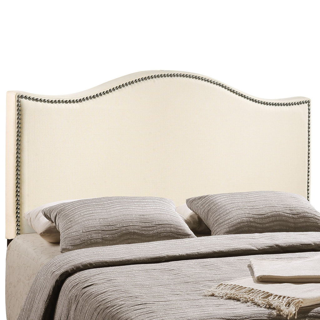 Curl King Nailhead Upholstered Headboard in Ivory