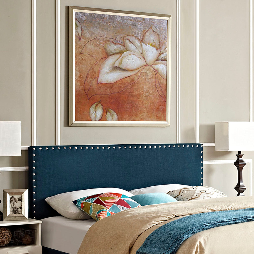 Phoebe Queen Upholstered Fabric Headboard in Azure