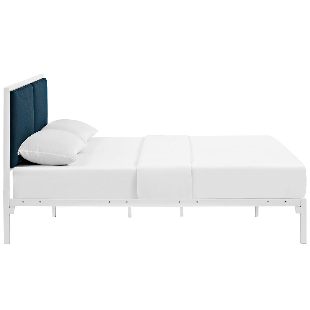 Della King Fabric Bed in White Azure