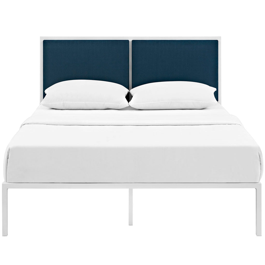 Della King Fabric Bed in White Azure
