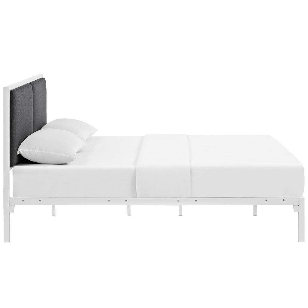 Della King Fabric Bed in White Gray