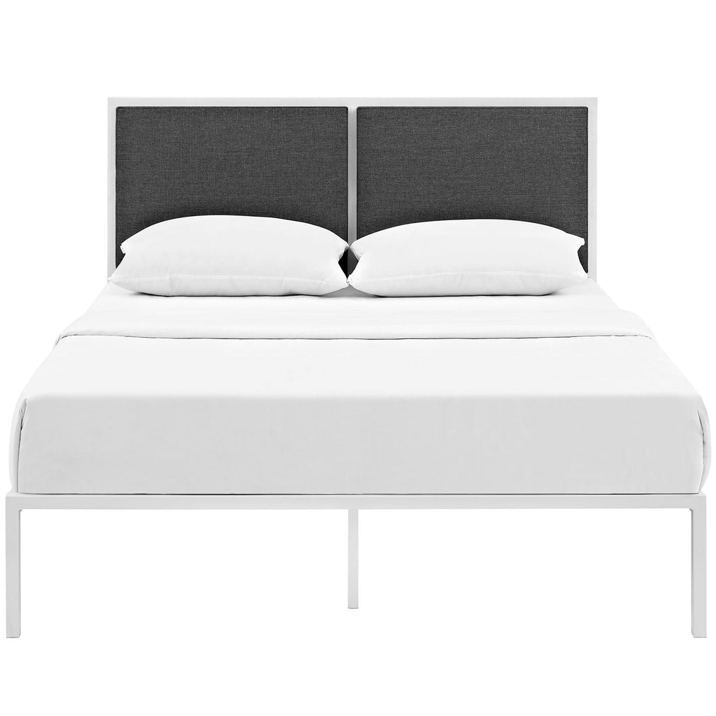 Della King Fabric Bed in White Gray