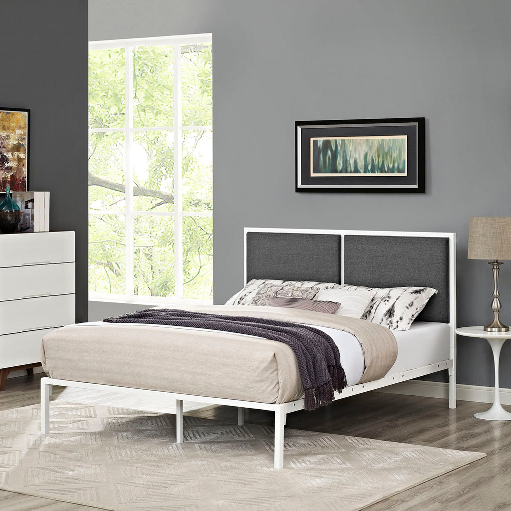 Della King Fabric Bed in White Gray