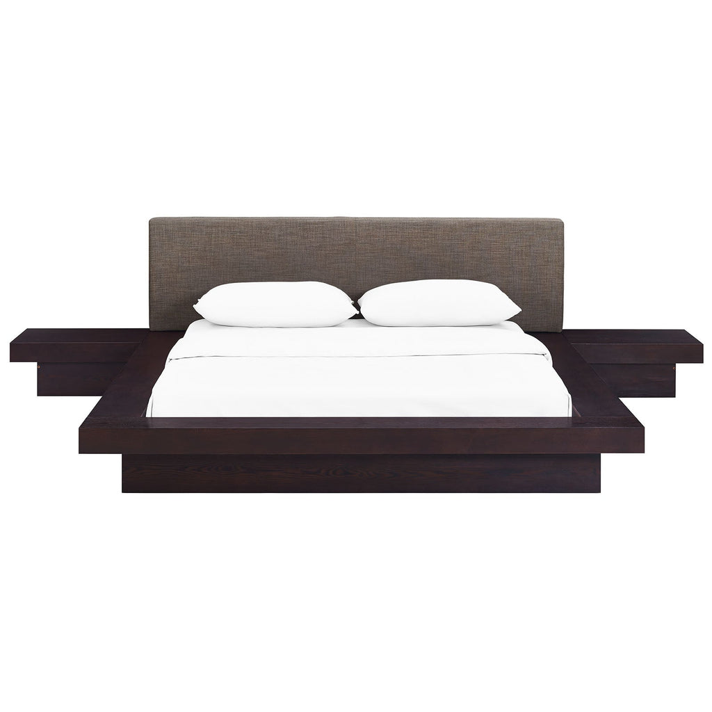 Freja 3 Piece Queen Fabric Bedroom Set in Cappuccino Brown