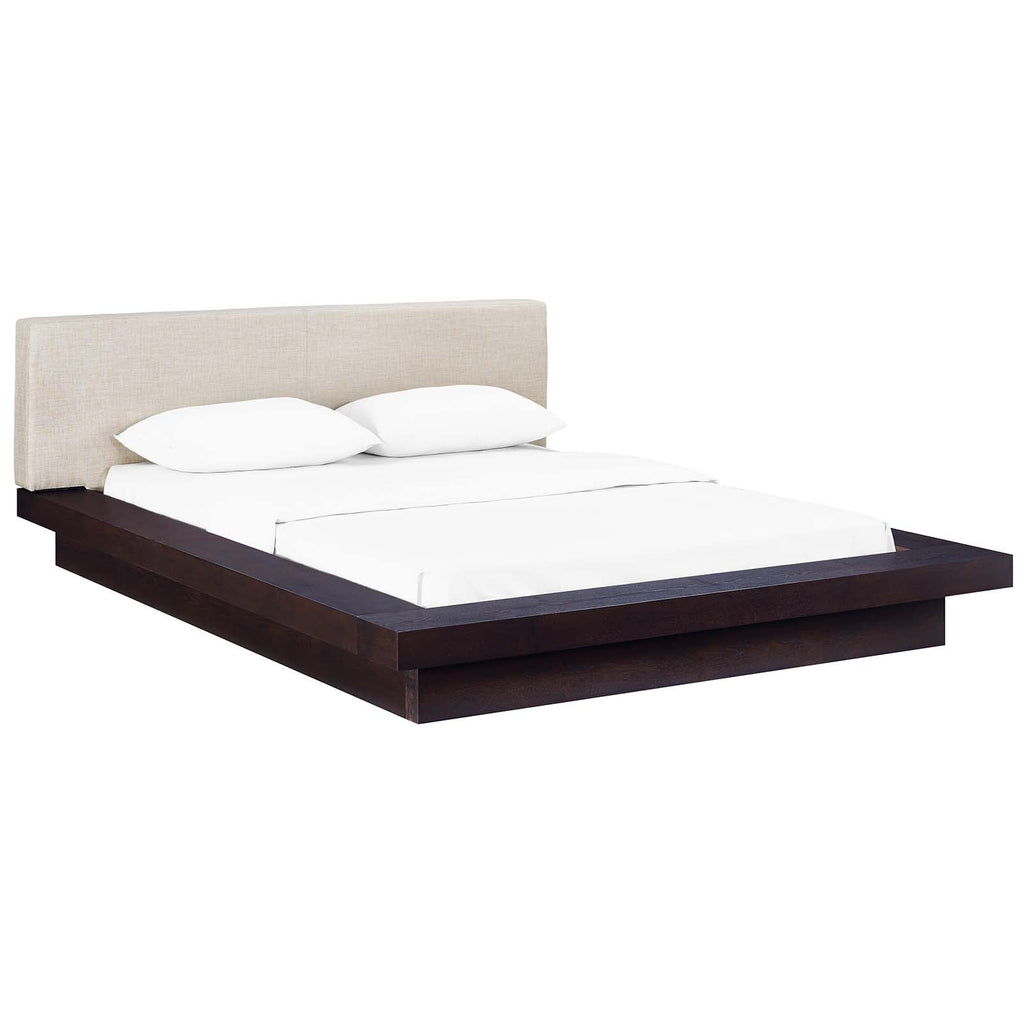 Freja Queen Fabric Platform Bed in Cappuccino Beige