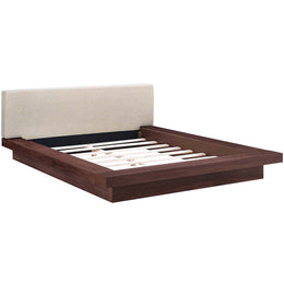 Freja Queen Fabric Platform Bed in Walnut Beige