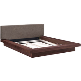 Freja Queen Fabric Platform Bed in Walnut Brown