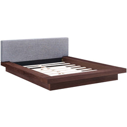 Freja Queen Fabric Platform Bed in Walnut Gray