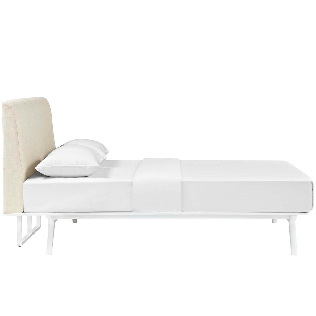 Tracy Queen Bed in White Beige