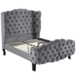 Violette Queen Tufted Wingback Performance Velvet Platform Bed in Gray