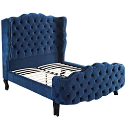 Violette Queen Tufted Wingback Performance Velvet Platform Bed in Navy