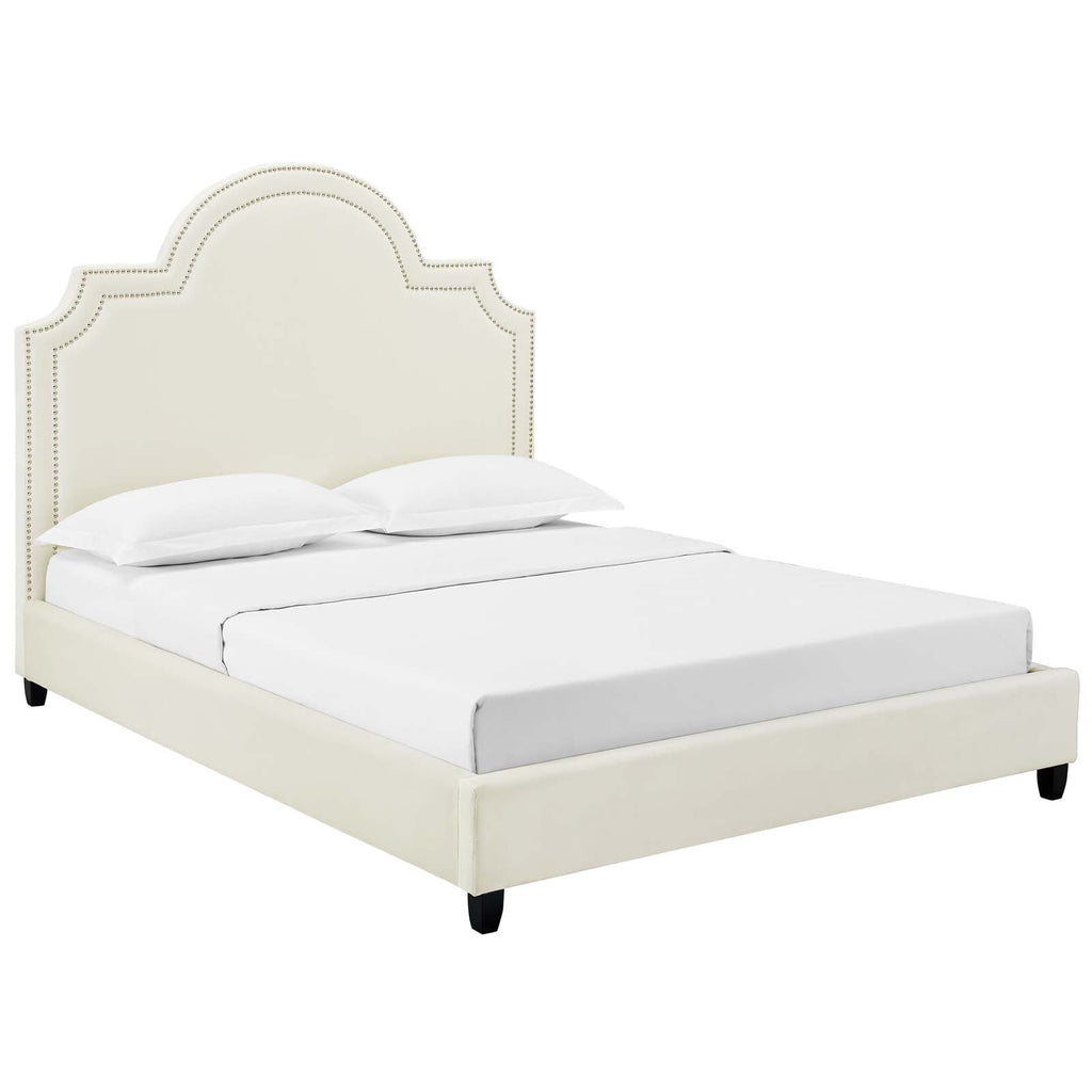 Primrose Queen Performance Velvet Platform Bed in Ivory