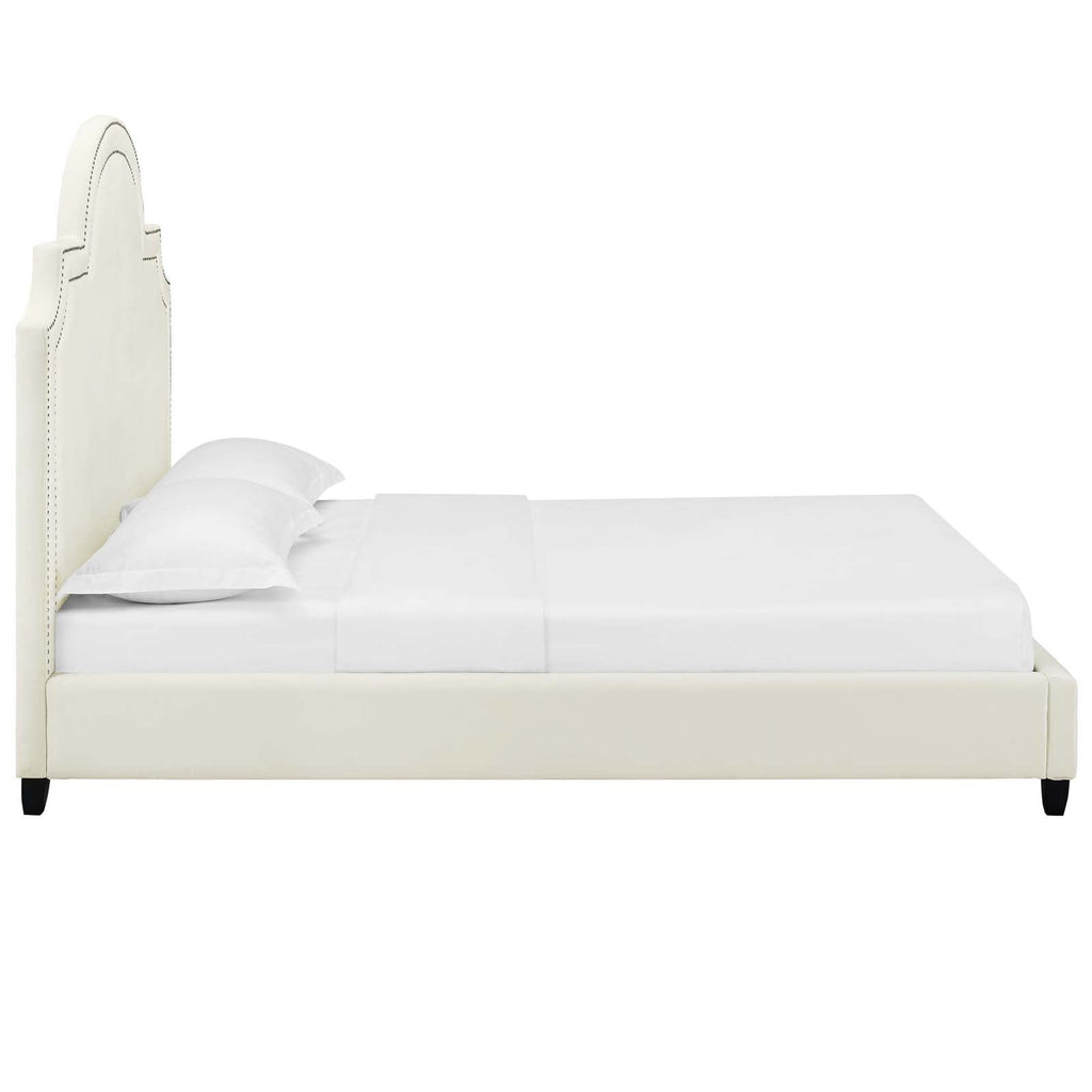 Primrose Queen Performance Velvet Platform Bed in Ivory