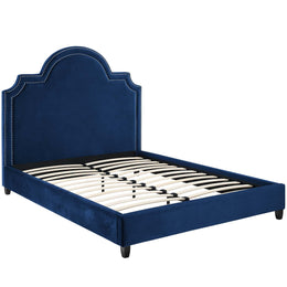 Primrose Queen Performance Velvet Platform Bed in Navy