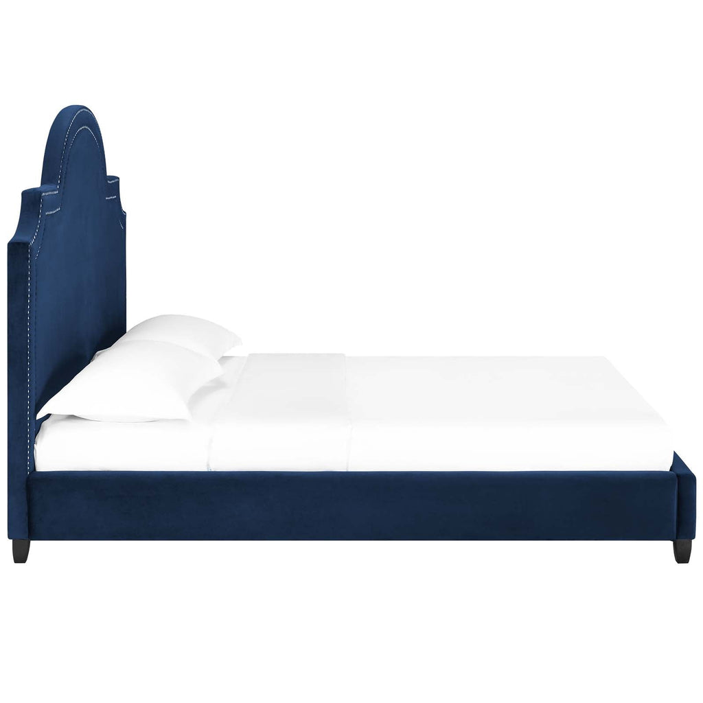 Primrose Queen Performance Velvet Platform Bed in Navy