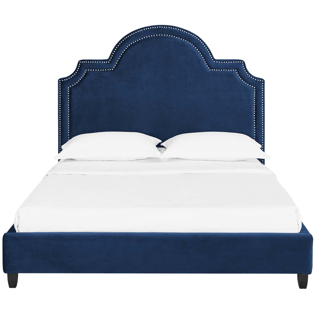 Primrose Queen Performance Velvet Platform Bed in Navy