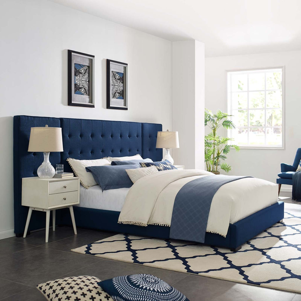 Sierra Queen Upholstered Fabric Platform Bed in Azure