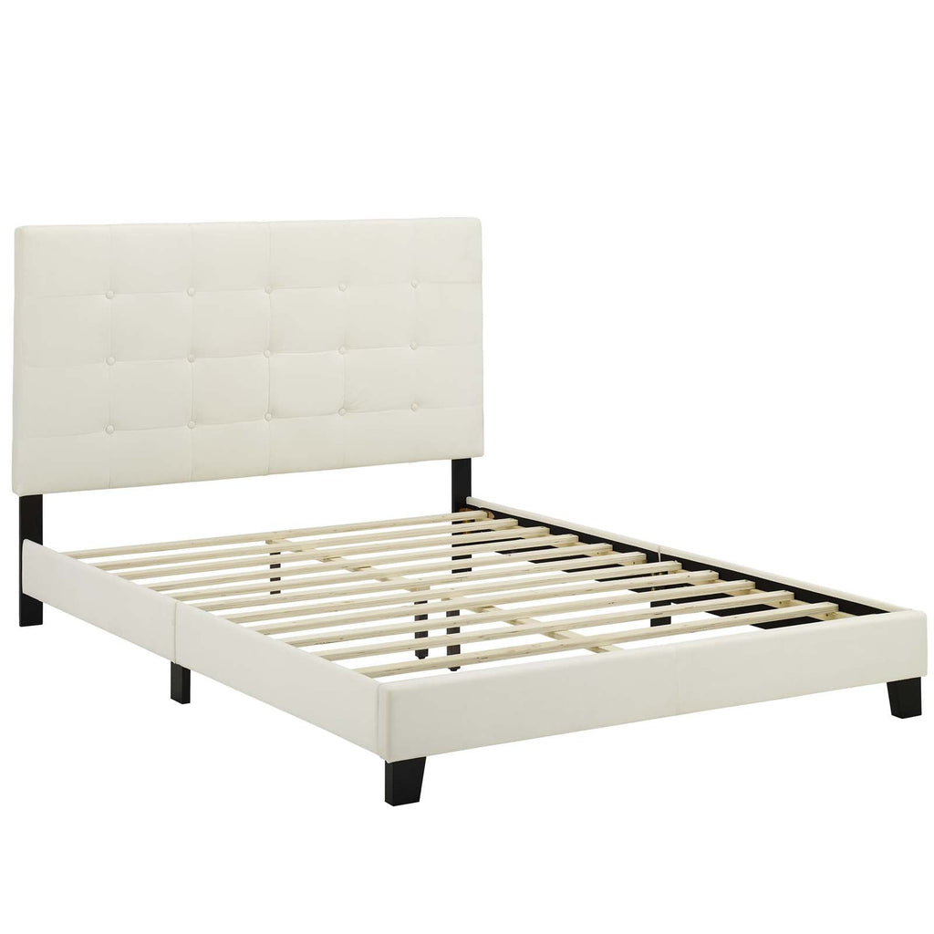 Melanie King Tufted Button Upholstered Performance Velvet Platform Bed in Ivory