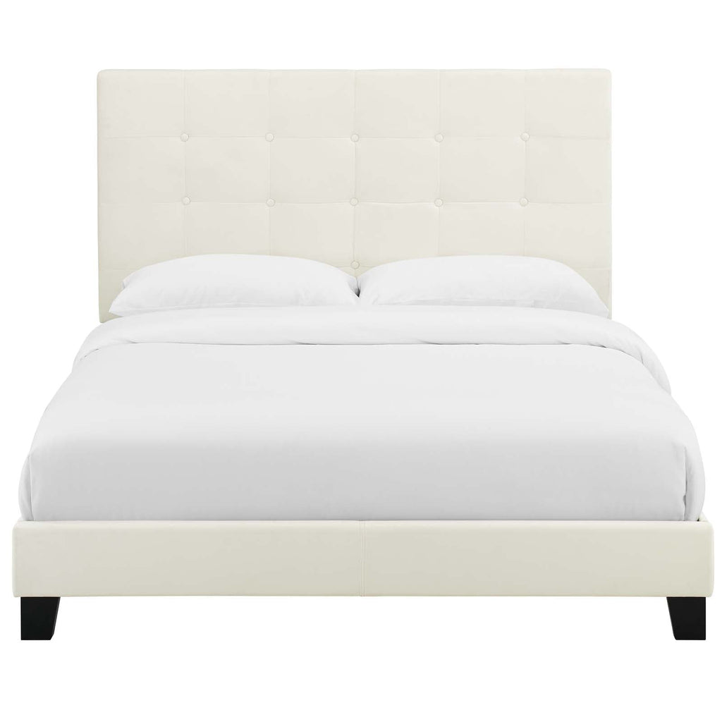 Melanie King Tufted Button Upholstered Performance Velvet Platform Bed in Ivory