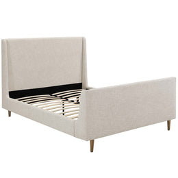 Aubree Queen Upholstered Fabric Sleigh Platform Bed in Beige