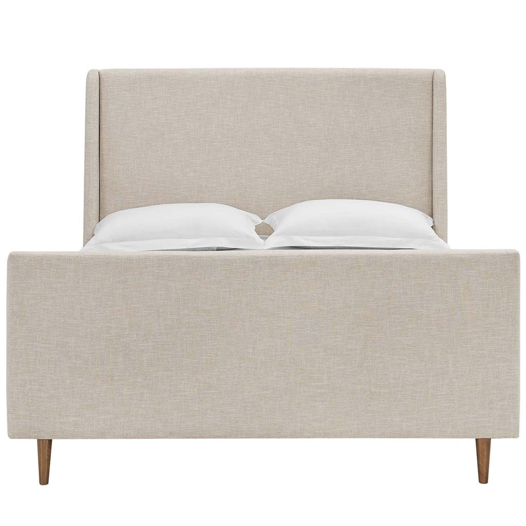 Aubree Queen Upholstered Fabric Sleigh Platform Bed in Beige