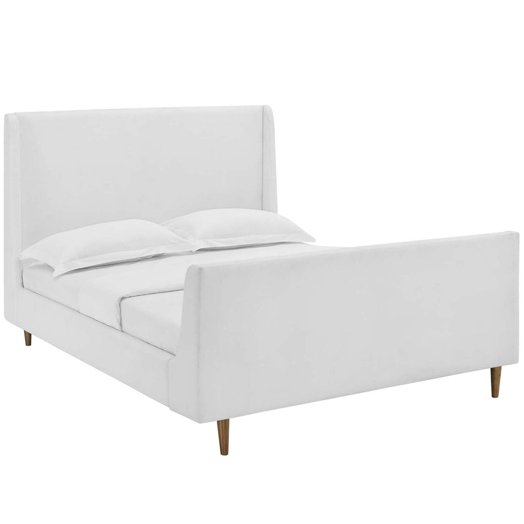 Aubree Queen Upholstered Fabric Sleigh Platform Bed in White