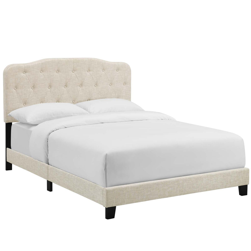 Amelia Twin Upholstered Fabric Bed in Beige