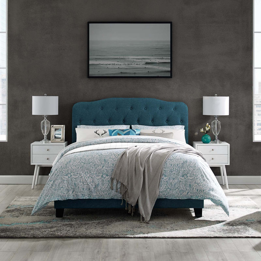 Amelia Queen Upholstered Fabric Bed in Azure