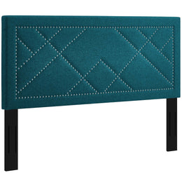 Reese Nailhead Full / Queen Upholstered Linen Fabric Headboard in Teal